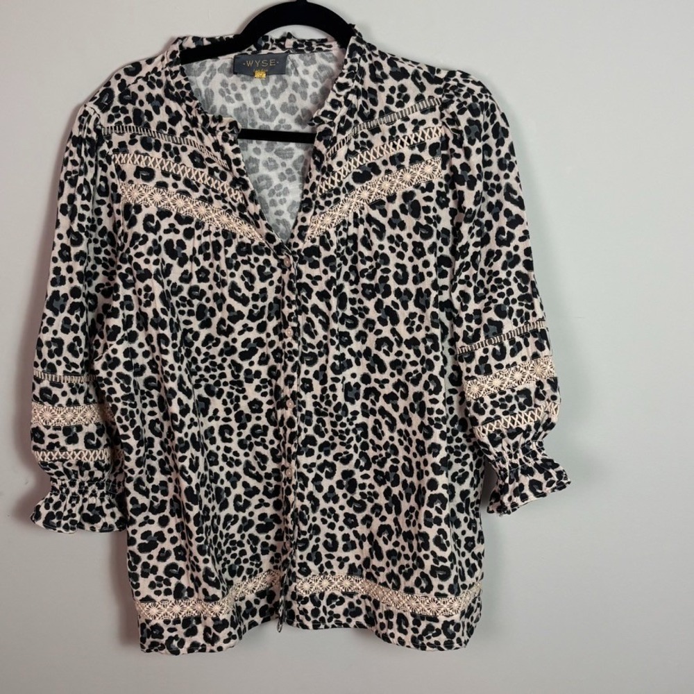 WYSE London Womens Leopard Print Parker Top Button Front 100% Cotton sz 5/ US 12